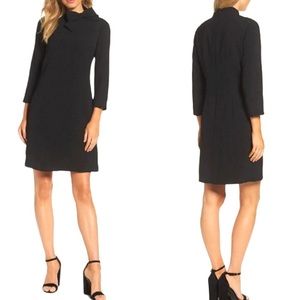 Eliza J Black Crepe Bow-Tie Neck Shift Dress